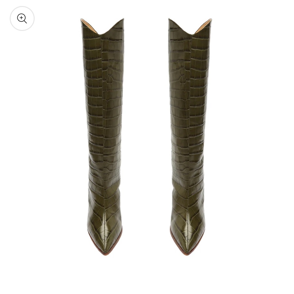 Schutz - Maryana Block Crocodile-Embossed Leather Boot - 8.5 / Military Green